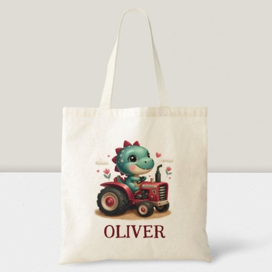 Schattigee Baby Trex Dinosaurus Rijden Rode Tracto Tote Bag