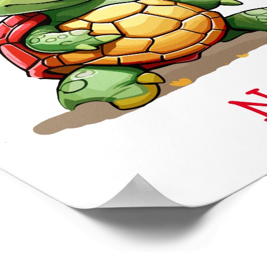 Schattigee Baby Turtle Aangepaste naam Poster (Hoek)