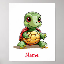 Schattigee Baby Turtle Aangepaste naam Poster
