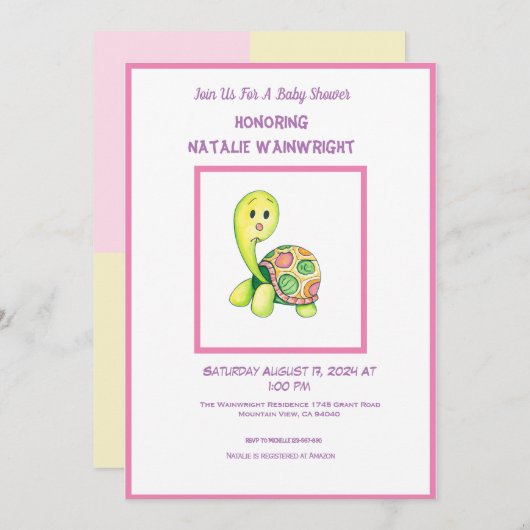 Schattigee Baby Turtle Douche Uitnodiging (Voorkant / Achterkant)