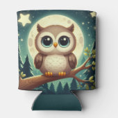 Schattigee baby uil bij nacht met maan blikjeskoeler (Achterkant)