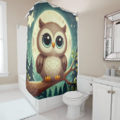 Schattigee baby uil bij nacht met maan douchegordijn (In situ)