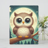 Schattigee baby uil bij nacht met maan feestdagenkaart (Staand voorkant)