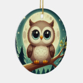 Schattigee baby uil bij nacht met maan keramisch ornament (Rechts)
