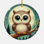 Schattigee baby uil bij nacht met maan keramisch ornament (Voorkant)