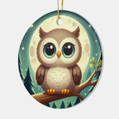 Schattigee baby uil bij nacht met maan keramisch ornament (Links)
