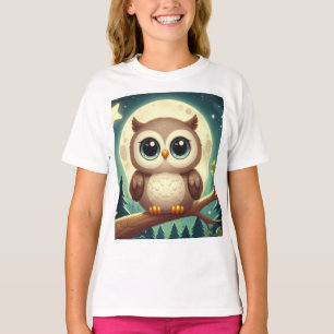 Schattigee baby uil bij nacht met maan t-shirt
