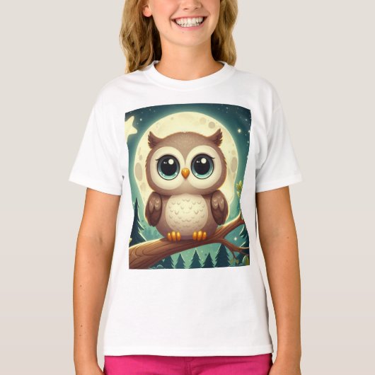 Schattigee baby uil bij nacht met maan t-shirt (Voorkant)