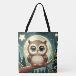 Schattigee baby uil bij nacht met maan tote bag