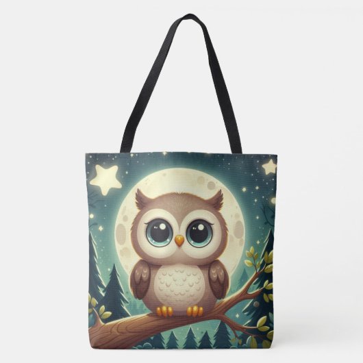 Schattigee baby uil bij nacht met maan tote bag (Voorkant)
