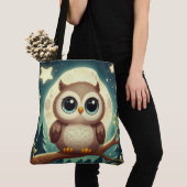 Schattigee baby uil bij nacht met maan tote bag (Dichtbij)
