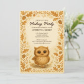 Schattigee Baby Uil Herfst Douche Woodland Nesting Kaart (Staand voorkant)