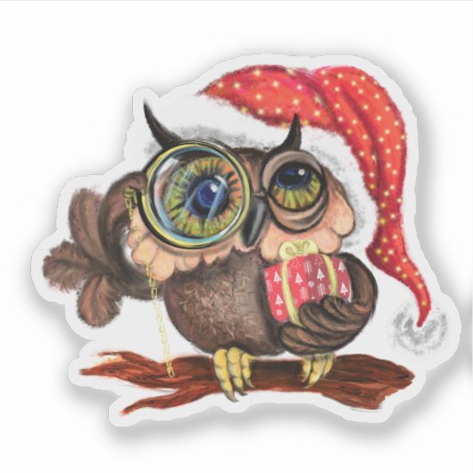 Schattigee Baby Uil In Kerst Pet Sticker (Voorkant)