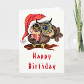 Schattigee Baby Uil in Kerst Pet Verjaardag Kaart (Voorkant)