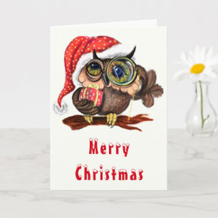 Schattigee Baby Uil in Pet Kerst Kaart