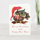 Schattigee Baby Uil met Gift Christmas Kaart (Voorkant)