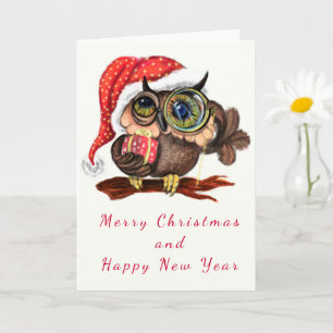 Schattigee Baby Uil met Gift Christmas Kaart