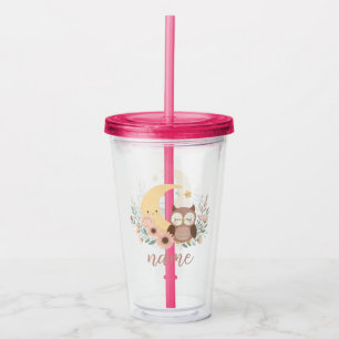 Schattigee baby uil met maan acryl drinkbeker