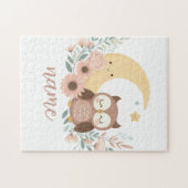 Schattigee baby uil met maan legpuzzel (Horizontaal)