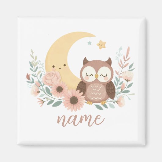 Schattigee baby uil met maan magneet (Voorkant)