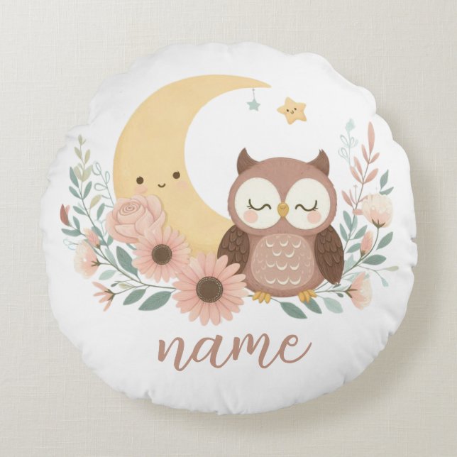 Schattigee baby uil met maan rond kussen (Voorkant)