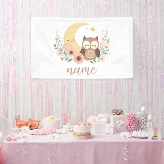 Schattigee baby uil met maan spandoek (Feest)