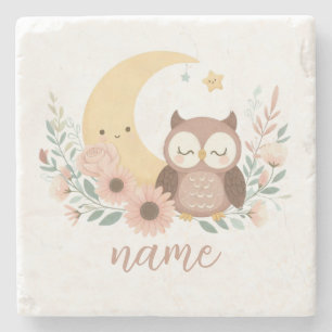 Schattigee baby uil met maan stenen onderzetter