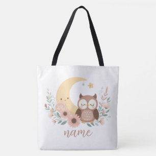 Schattigee baby uil met maan tote bag