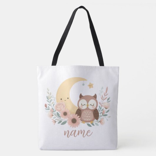 Schattigee baby uil met maan tote bag (Voorkant)