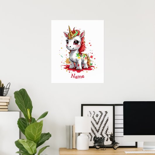 Schattigee Baby Unicorn Custom Name Poster (Thuiskantoor)
