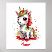 Schattigee Baby Unicorn Custom Name Poster (Voorkant)