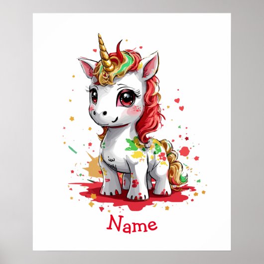 Schattigee Baby Unicorn Custom Name Poster (Voorkant)