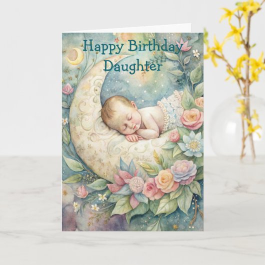 Schattigee Baby Verjaardag Kaart (Gele Bloem)