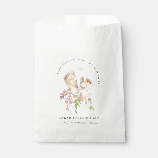 Schattigee Baby Voeten Blush Roze Bloemen Meisje B Bedankzakje (Voorkant)