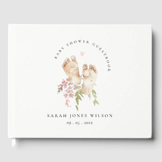 Schattigee Baby Voeten Blush Roze Bloemen Meisje B Gastenboek (Voorkant)