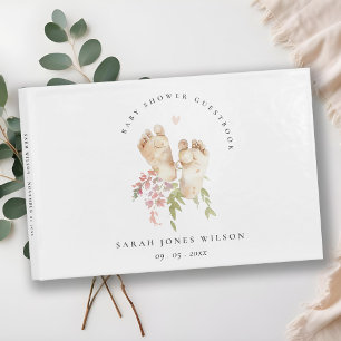 Schattigee Baby Voeten Blush Roze Bloemen Meisje B Gastenboek