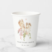 Schattigee Baby Voeten Blush Roze Bloemen Meisje B Papieren Bekers (Voorkant)