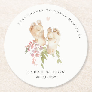 Schattigee Baby Voeten Blush Roze Bloemen Meisje B Ronde Kartonnen Onderzetter