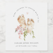 Schattigee Baby Voeten Blush Roze Bloemen Meisje B Wijn Etiket (Enkel label)