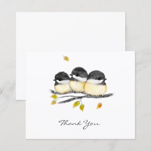 Schattigee Baby Vogel 3 Kuikens op Boomtak (Voorkant / Achterkant)