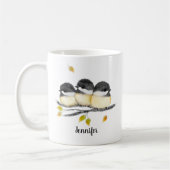 Schattigee Baby Vogel 3 Kuikens op Boomtak Koffiemok (Links)