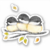 Schattigee Baby Vogel 3 Kuikens op Boomtak Sticker (Voorkant)