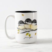 Schattigee Baby Vogel 3 Kuikens op Boomtak Tweekleurige Koffiemok (Links)