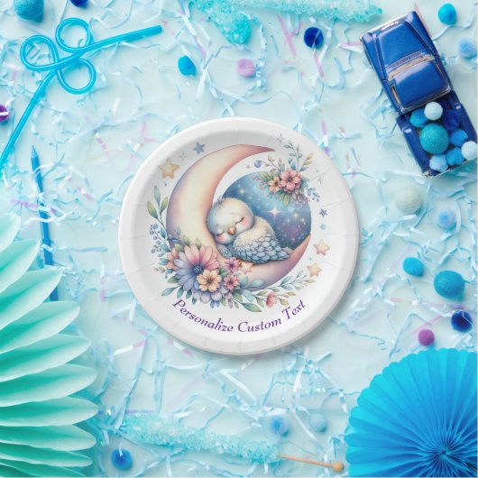 Schattigee Baby-vogel slaapt op de maan Papieren Bordje (Feest)