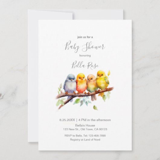 Schattigee Baby Vogels op Tree Branch Baby shower Kaart (Voorkant)