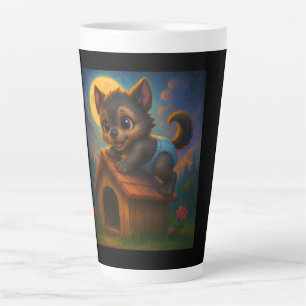 Schattigee Baby Weerwolf op Dog House Fantasy Art Latte Mok