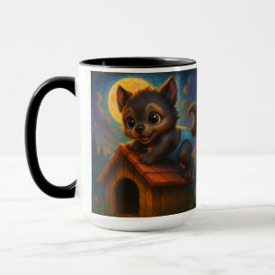 Schattigee Baby Weerwolf op Dog House Fantasy Art Mok