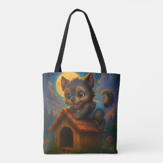 Schattigee Baby Weerwolf op Dog House Fantasy Art Tote Bag