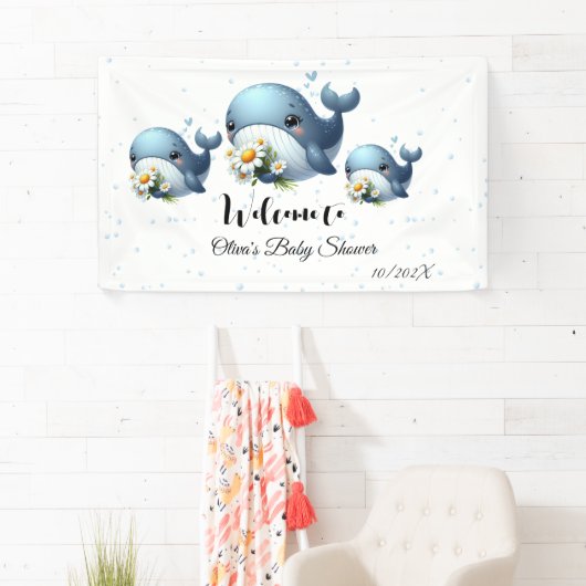 Schattigee Baby Whale Baby shower Banner (Insitu)