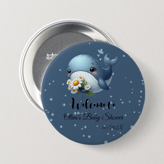 Schattigee Baby Whale Baby shower Button (Voorkant /achterkant)
